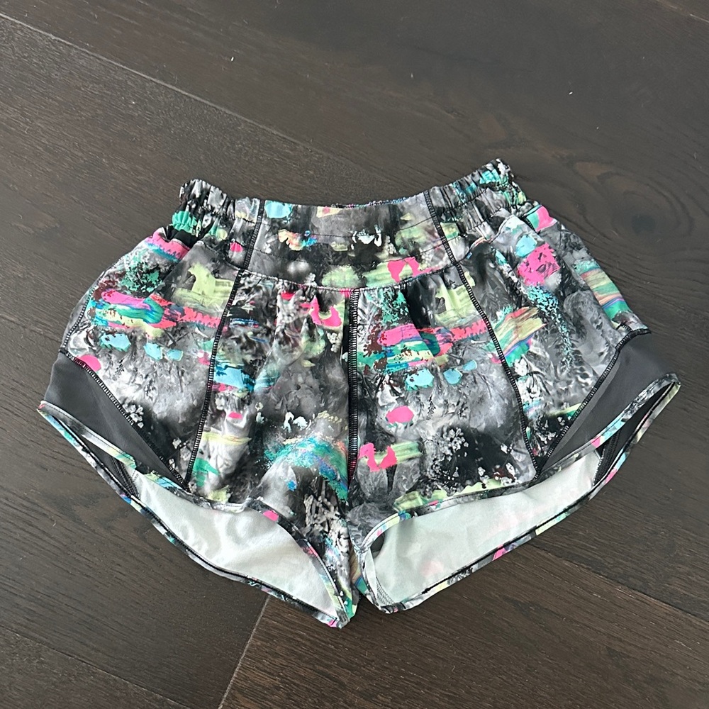 lululemon athletica Black Shorts with Neon Multicolor low rise hotty hot 2.5
